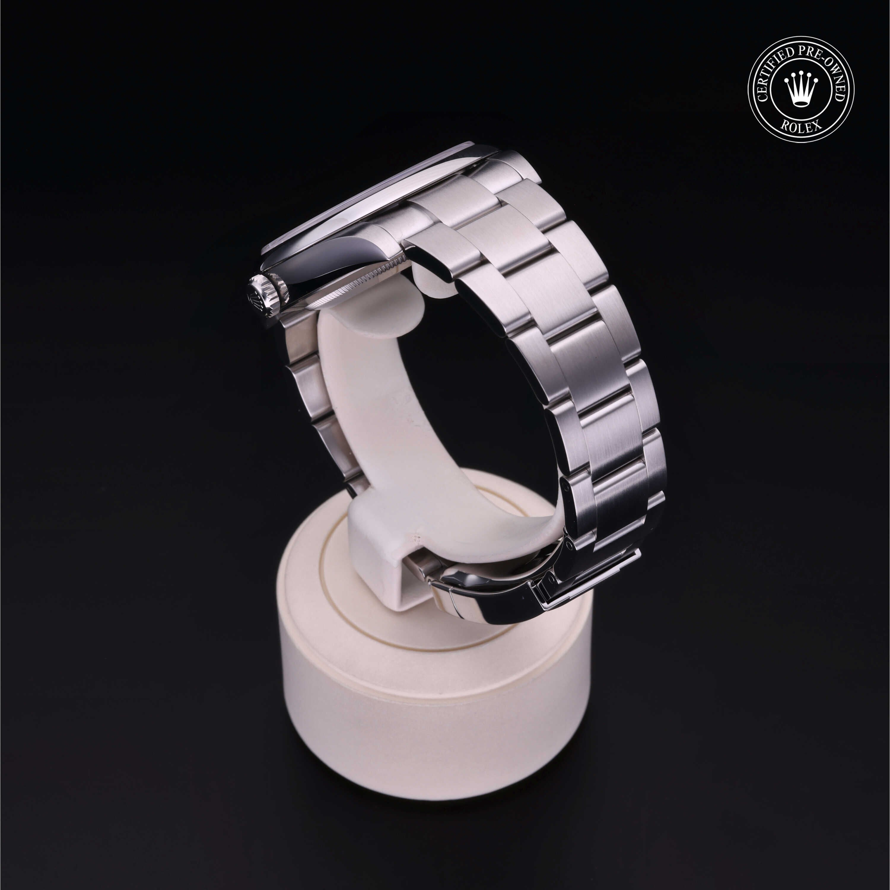 Rolex Certified Pre-owned Oyster Perpetual M124300-0005 front on black background