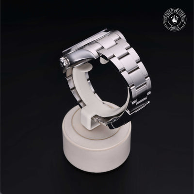 Rolex Certified Pre-owned Air-King M116900-0001 front on black background