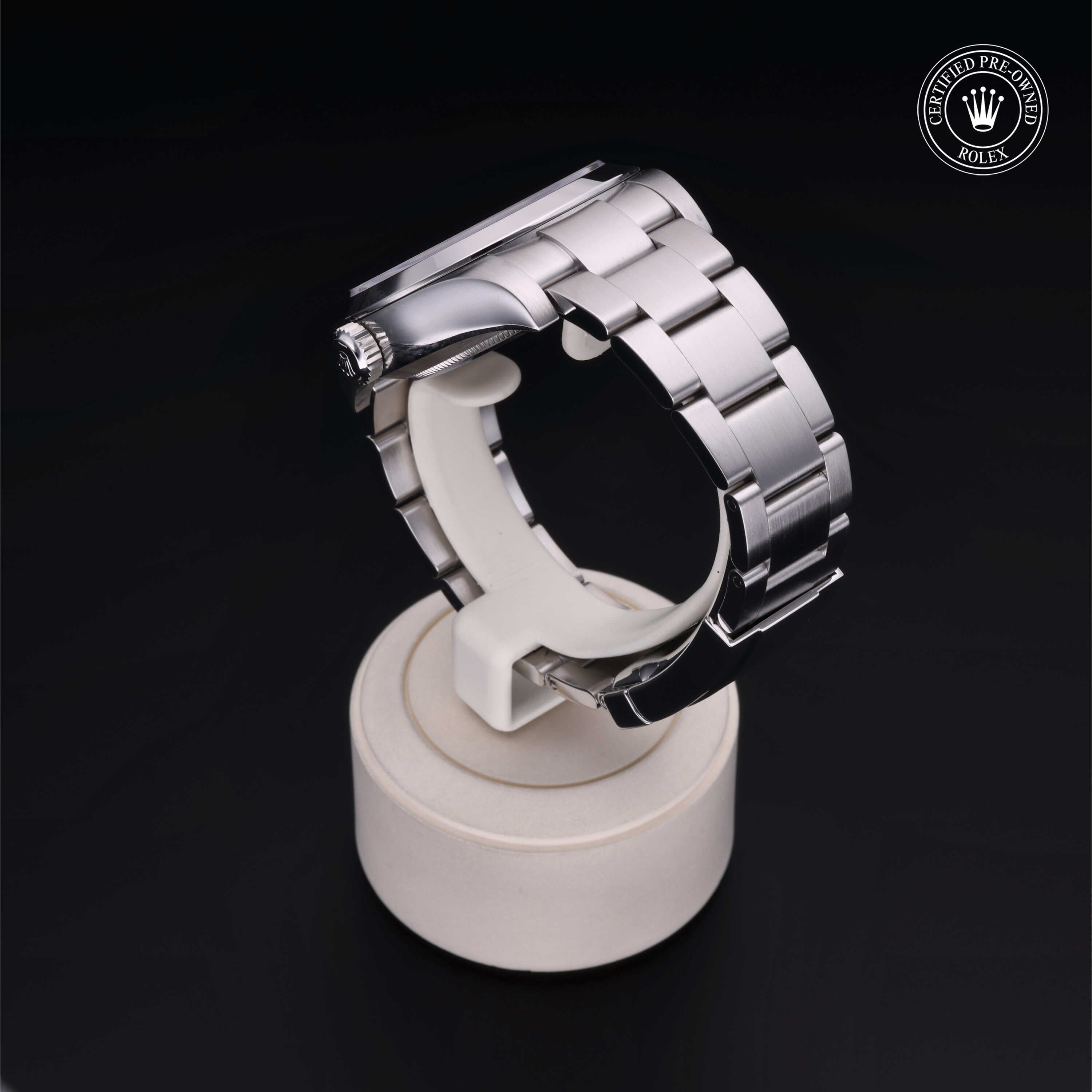 Rolex Certified Pre-owned Air-King M116900-0001 front on black background