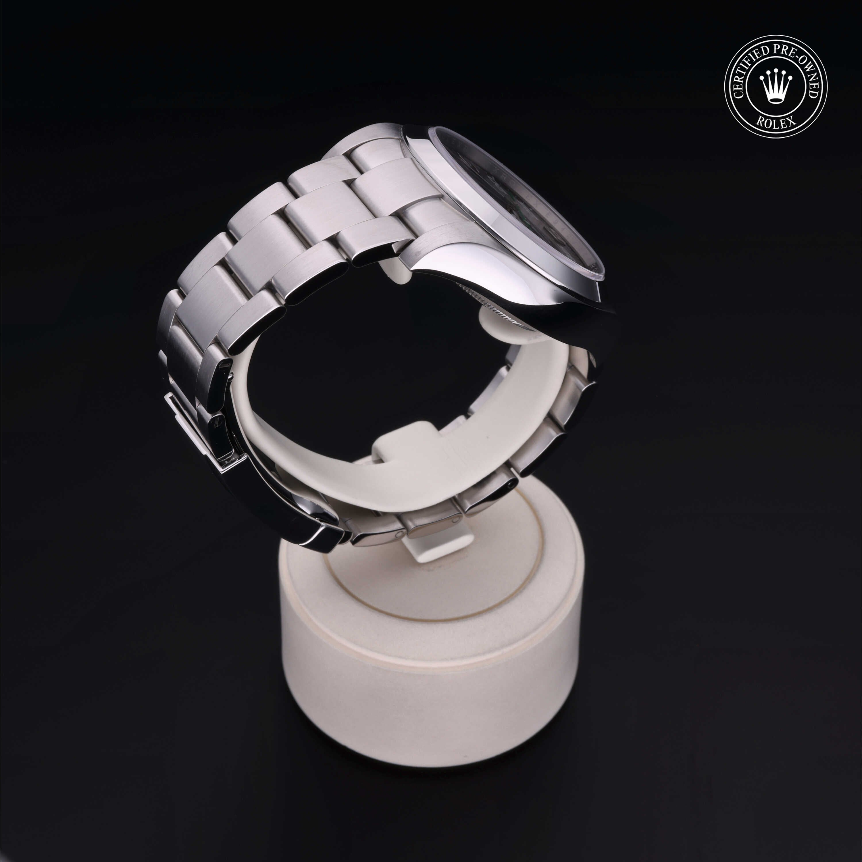 Rolex Certified Pre-owned Air-King M116900-0001 front on black background