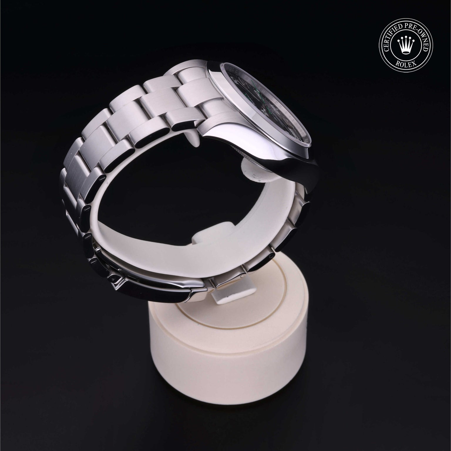 Rolex Certified Pre-owned Air-King M116900-0001 front on black background