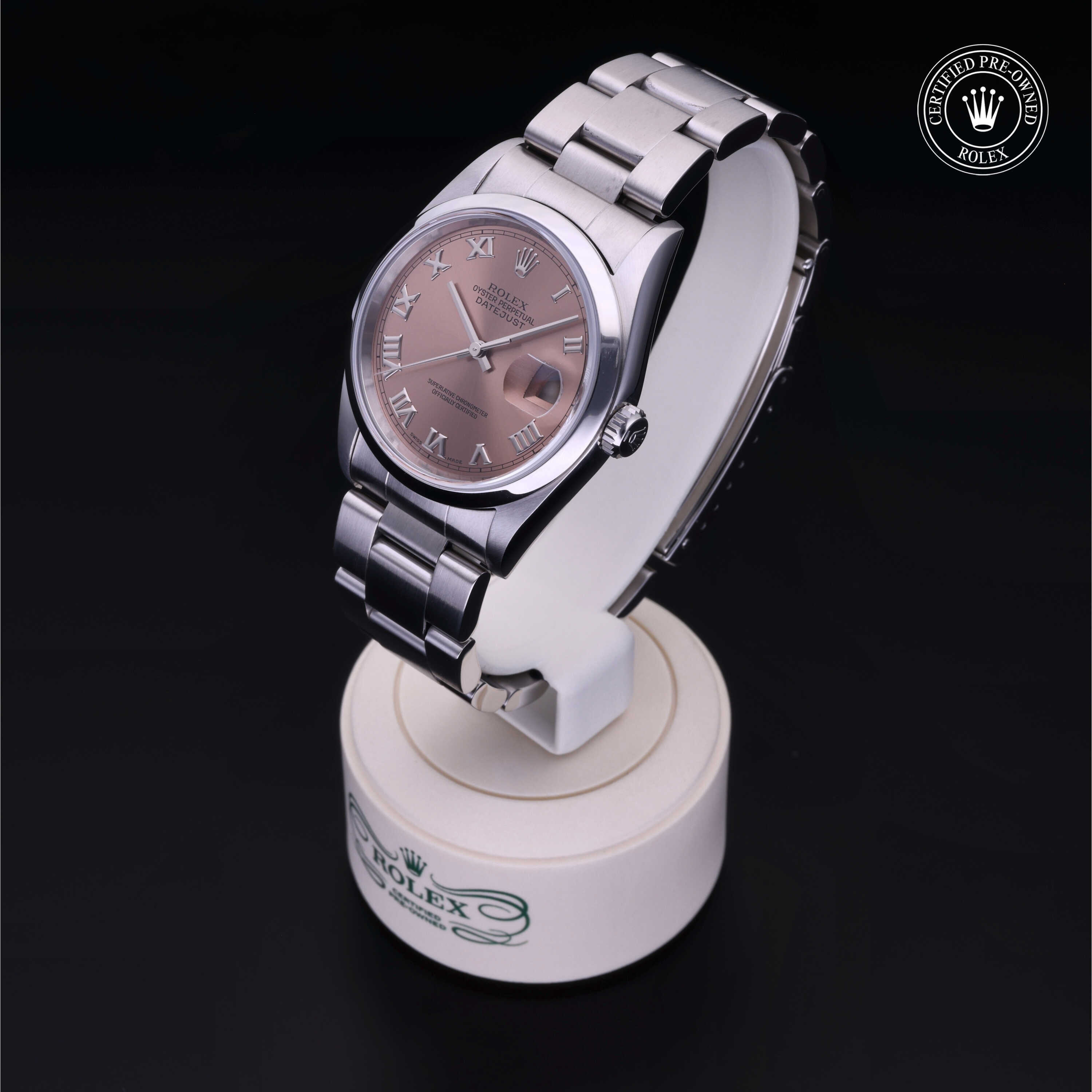 Rolex Certified Pre-owned Datejust M16200-0023 front on black background