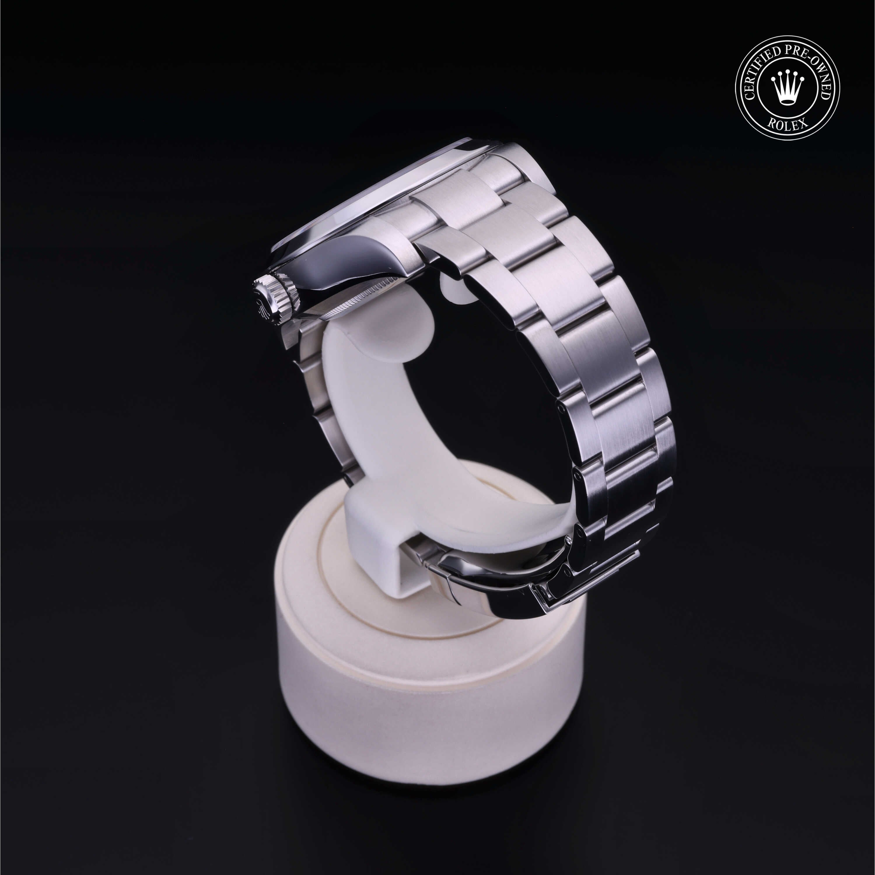 Rolex Certified Pre-owned Air-King M116900-0001 front on black background