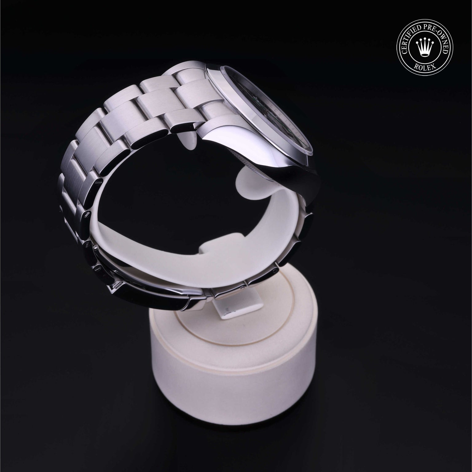 Rolex Certified Pre-owned Air-King M116900-0001 front on black background