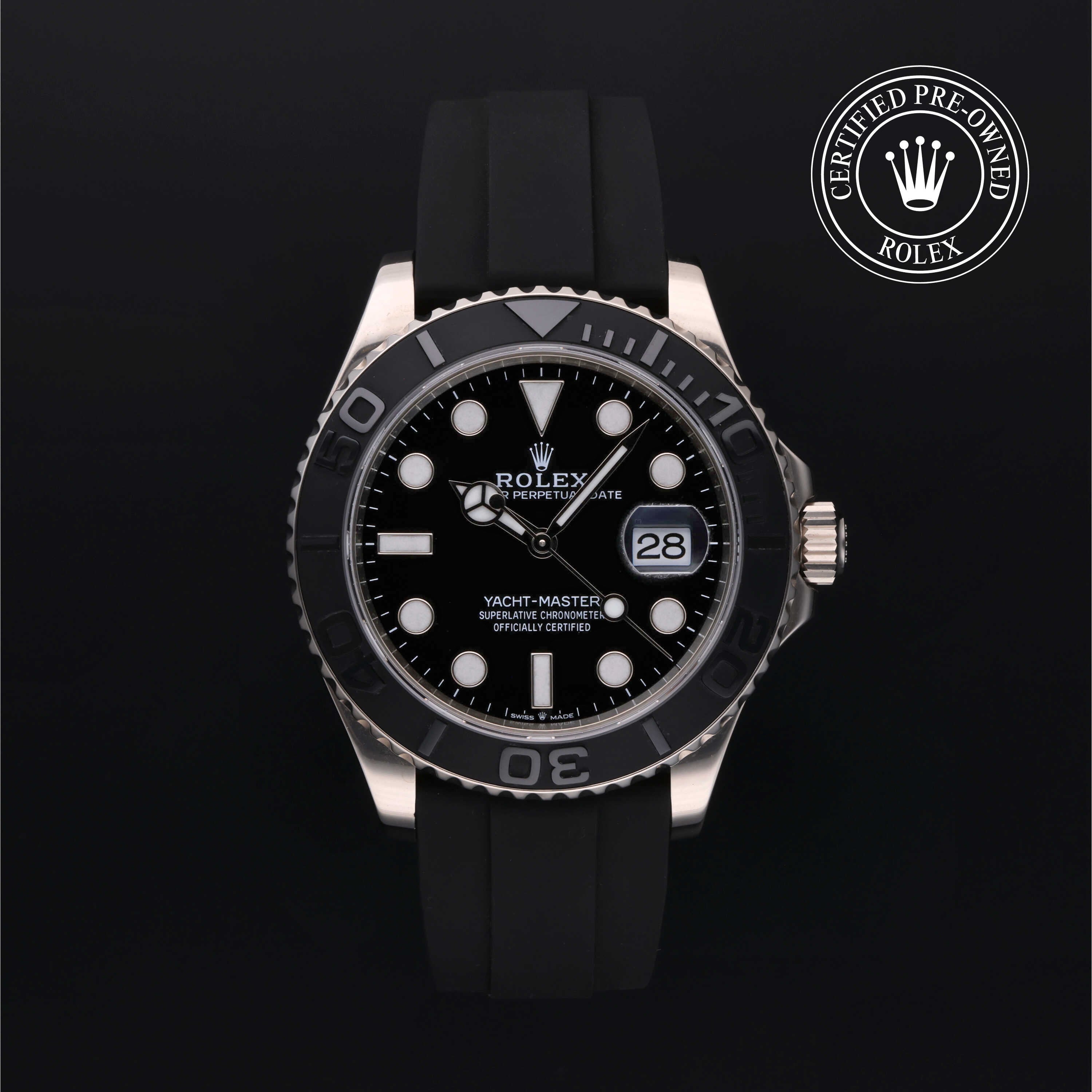 Rolex Certified Pre-owned Yacht-Master M226659-0002 front on black background