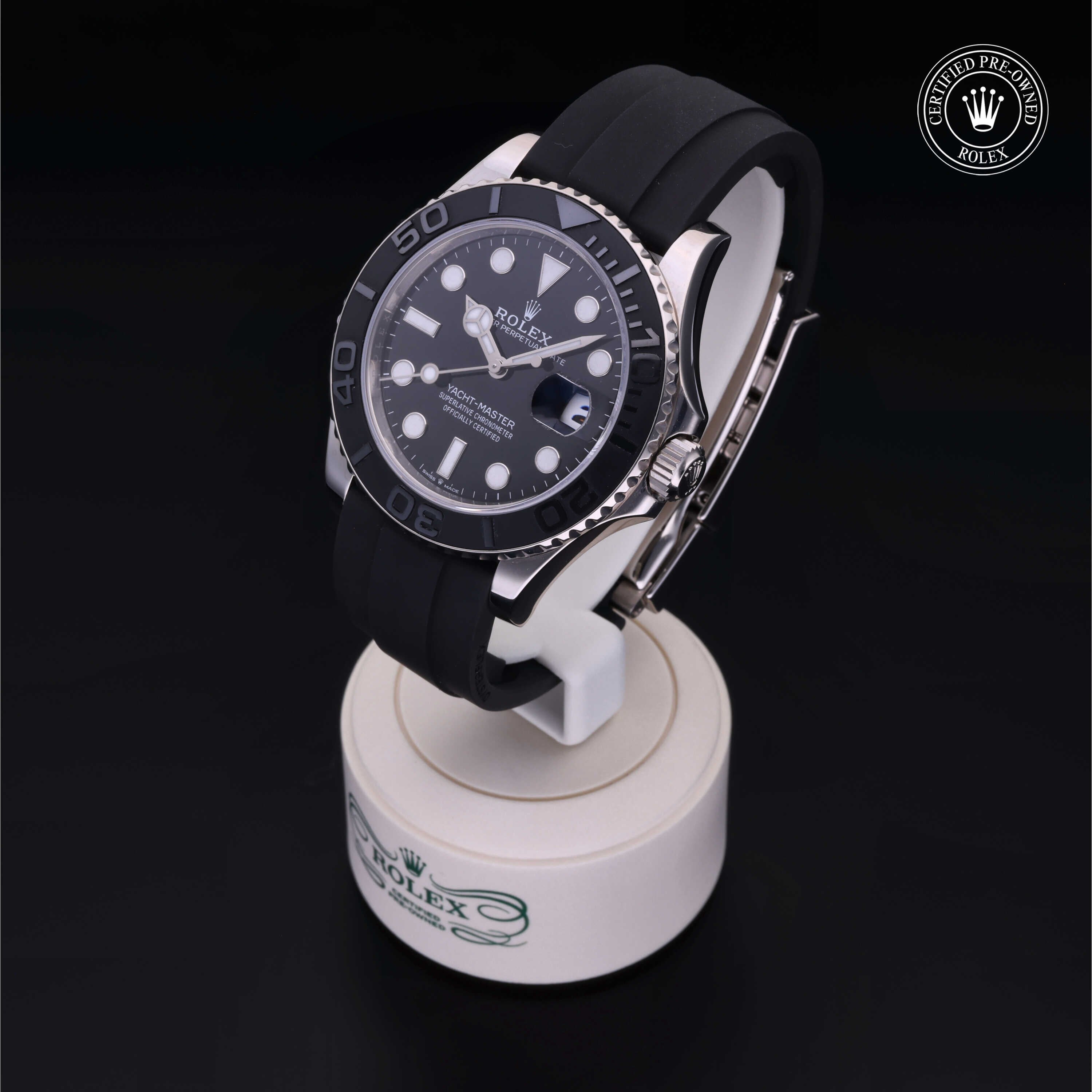 Rolex Certified Pre-owned Yacht-Master M226659-0002 front on black background