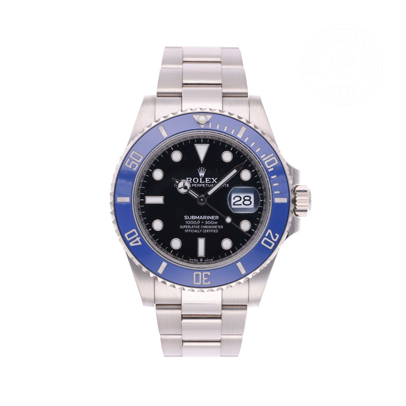 Rolex Certified Pre-owned Submariner M126619LB-0003 front on white background