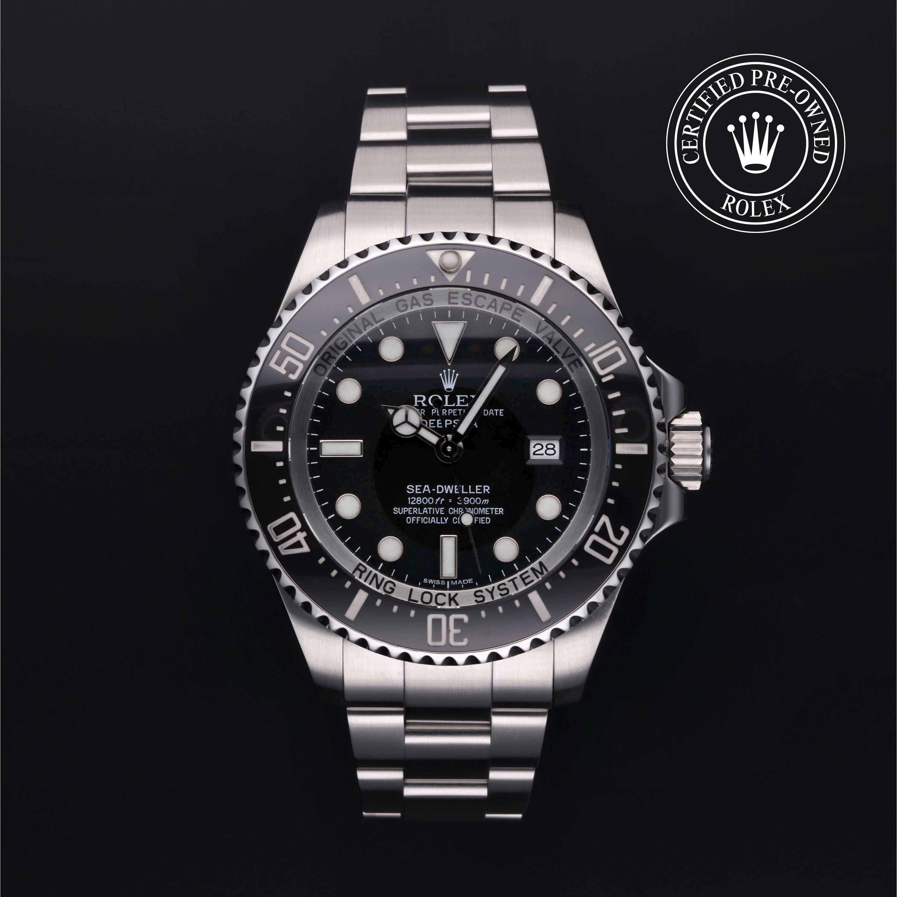 Rolex Certified Pre-owned Sea-Dweller M116660-0001 front on black background