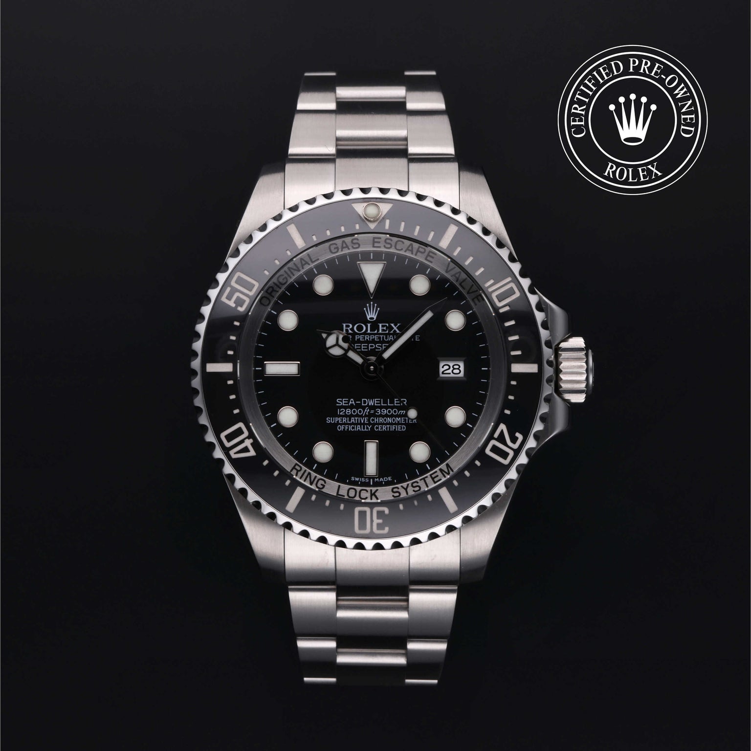 Rolex Certified Pre-owned Sea-Dweller M116660-0001 front on black background