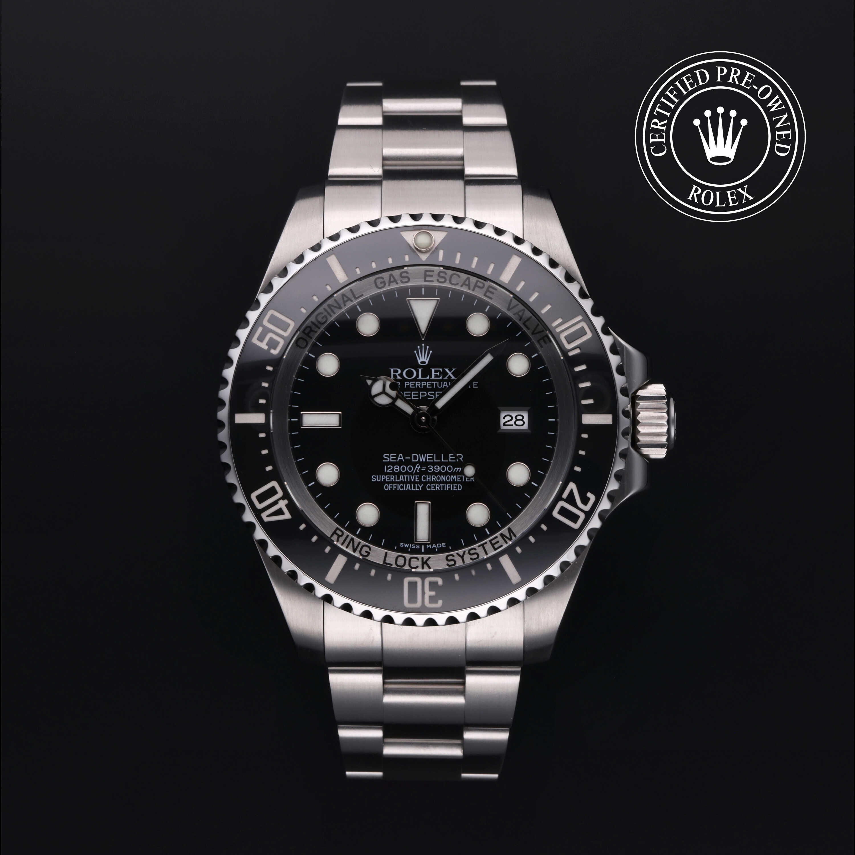 Rolex Certified Pre-owned Sea-Dweller M116660-0001 front on black background