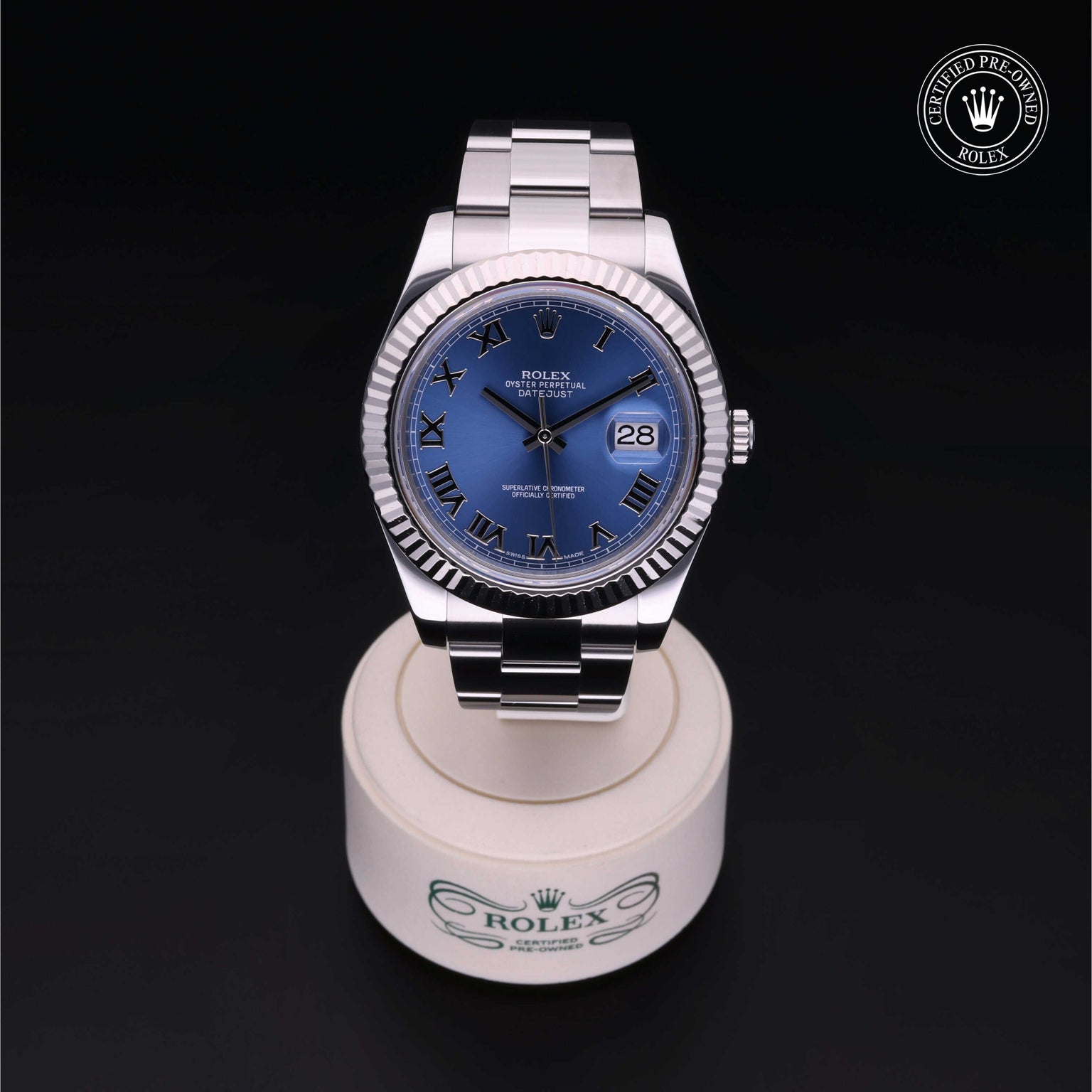 Rolex Certified Pre-owned Datejust M116334-0004 front on black background