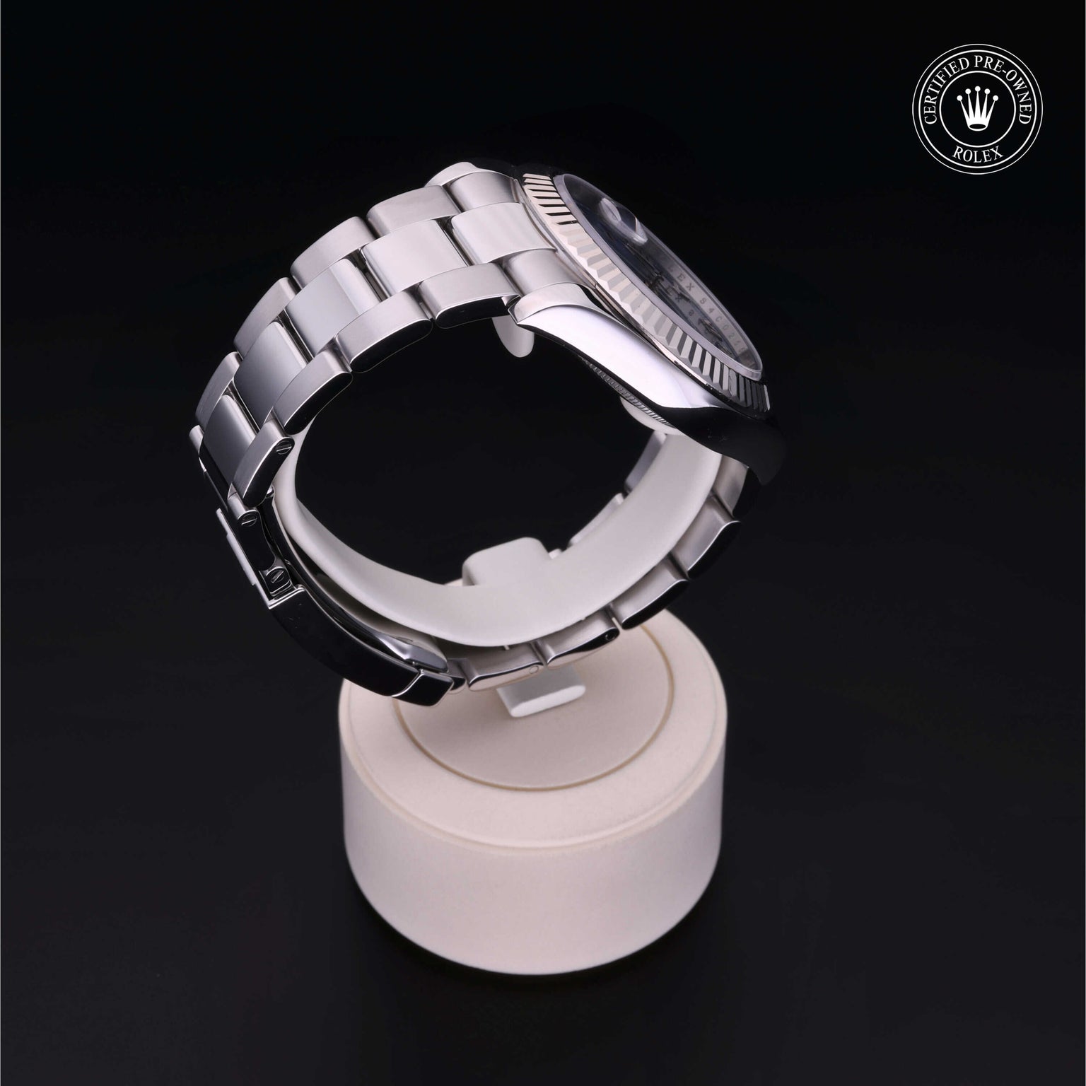 Rolex Certified Pre-owned Datejust M116334-0004 front on black background