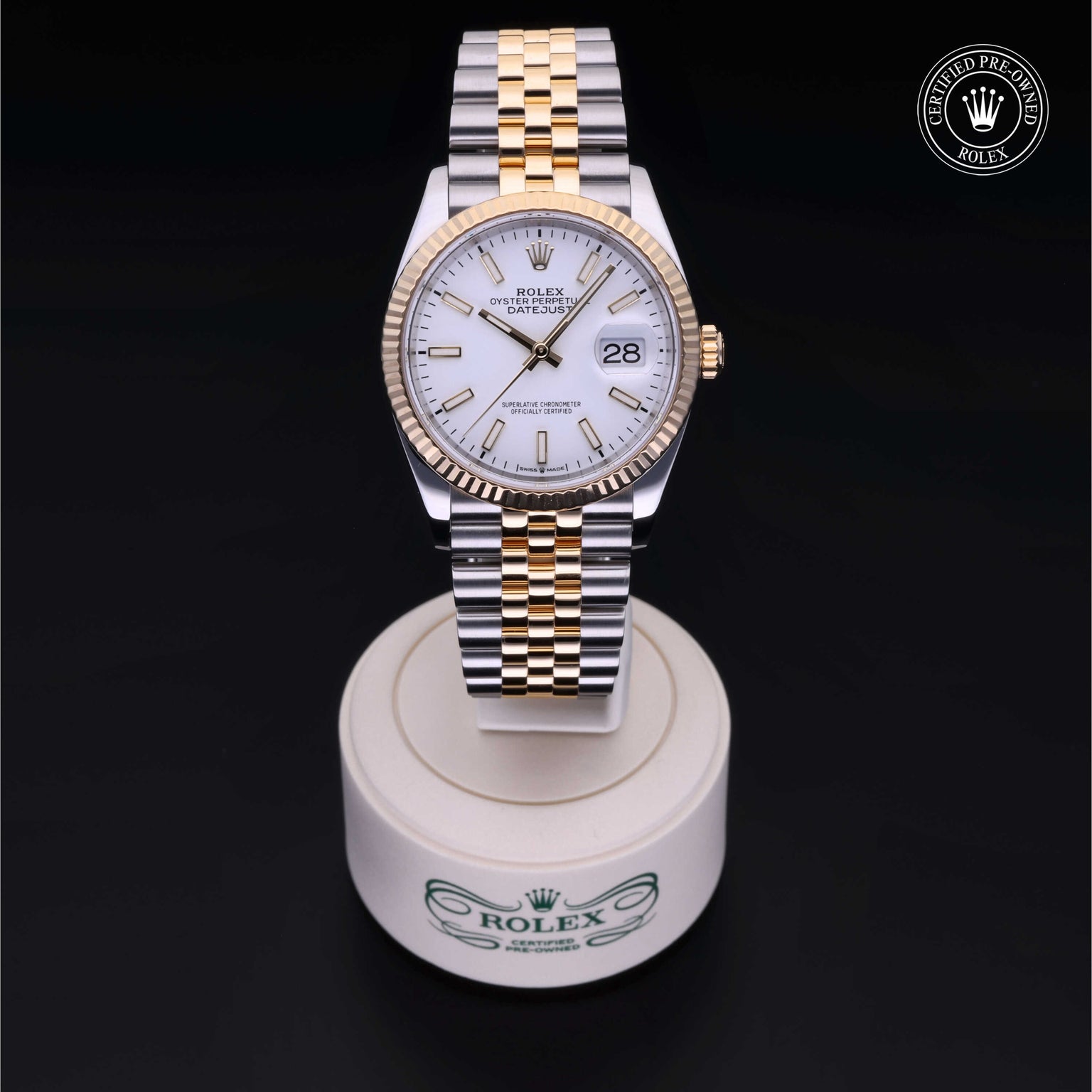 Rolex Certified Pre-owned Datejust M126233-0019 front on black background