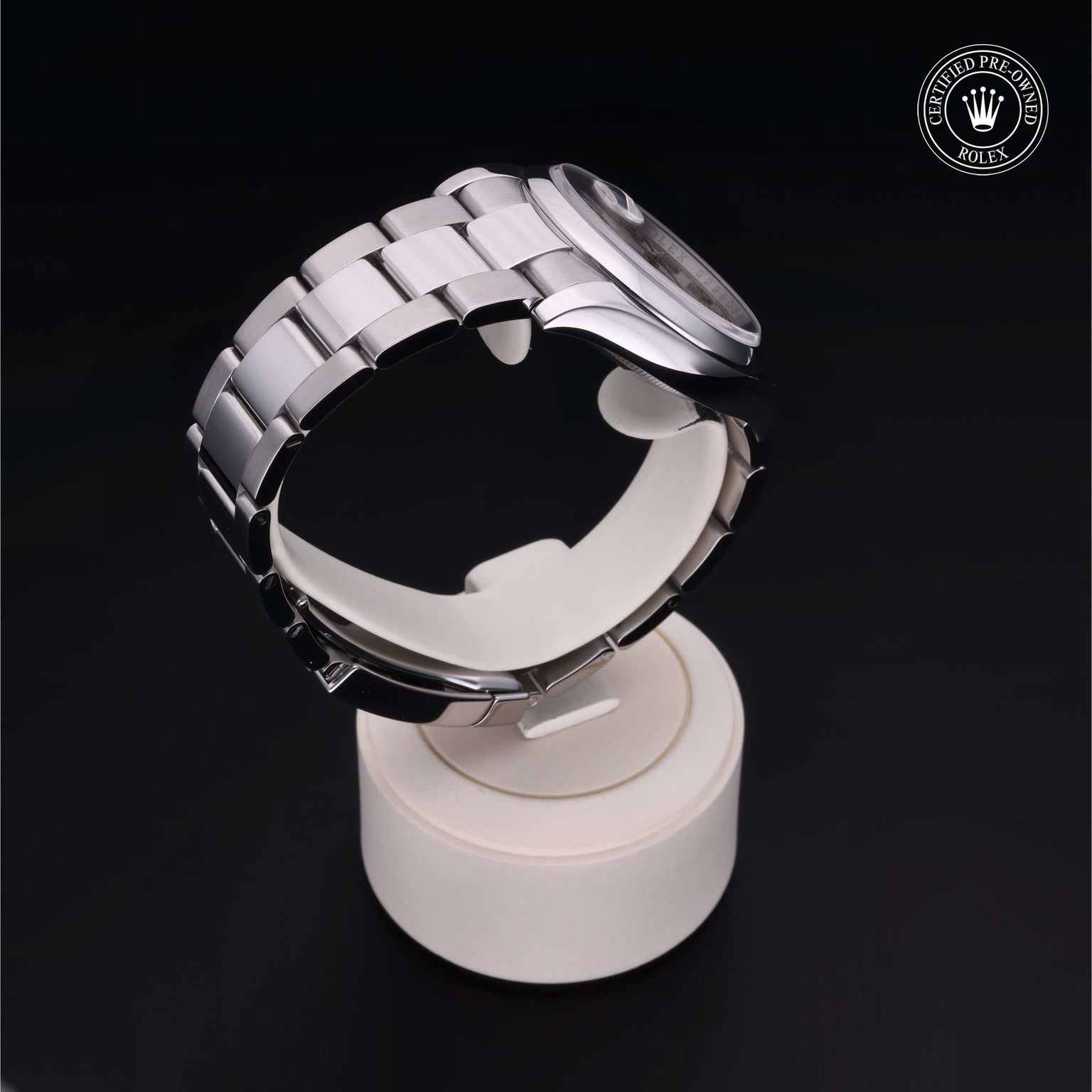 Rolex Certified Pre-owned Datejust M116200-0074 front on black background