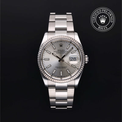 Rolex Certified Pre-owned Datejust M126234-0014 front on black background