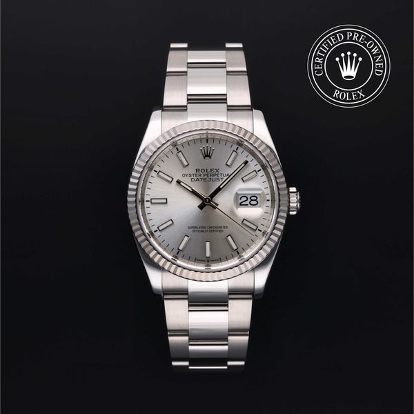 Rolex Certified Pre-owned Datejust M126234-0014 front on black background