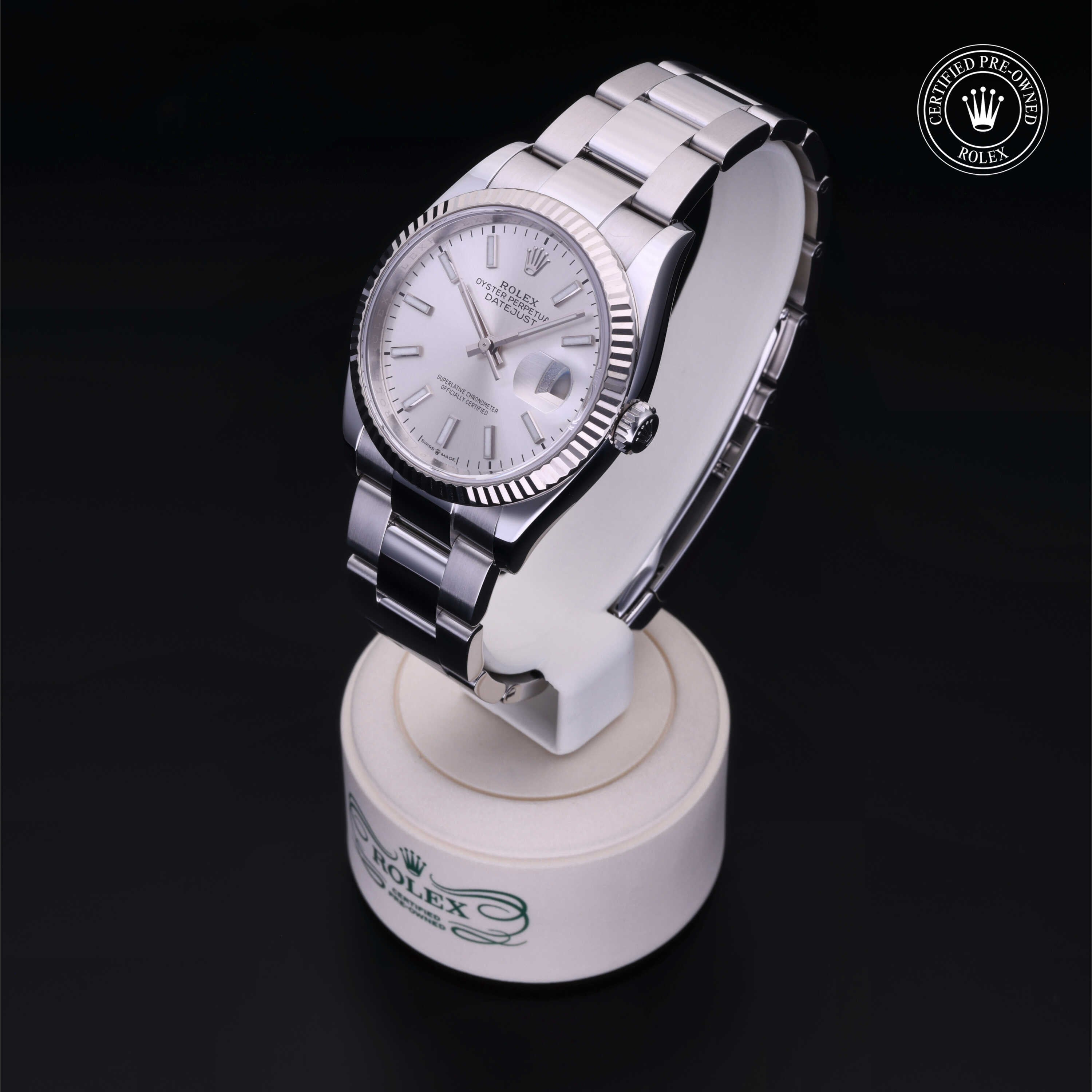 Rolex Certified Pre-owned Datejust M126234-0014 front on black background