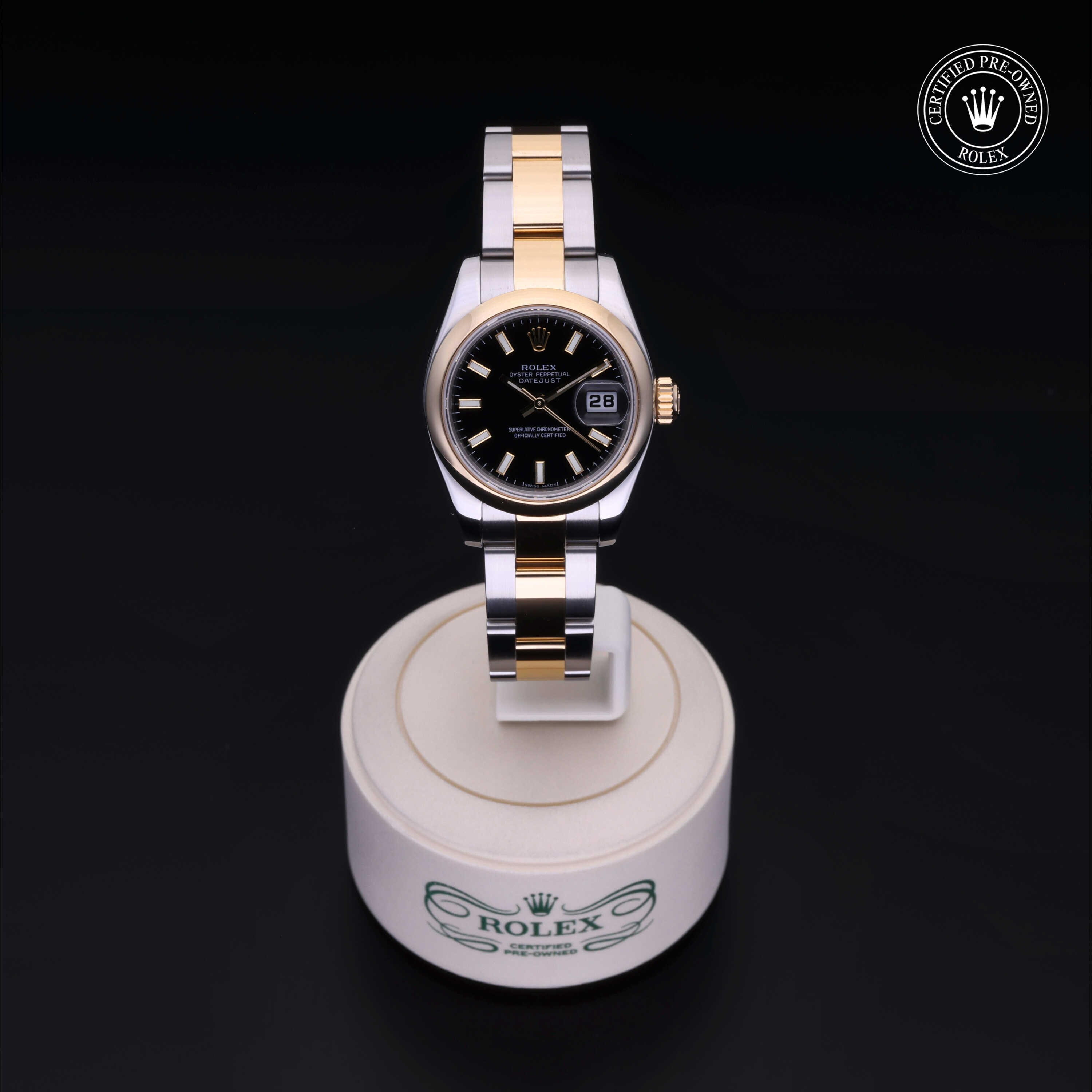 Rolex Certified Pre-owned Lady Datejust M179163-0056 front on black background