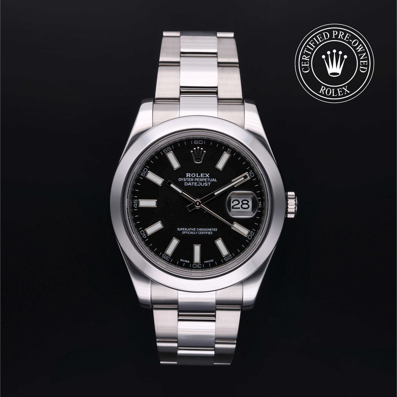 Rolex Certified Pre-owned Datejust M116300-0001 front on black background