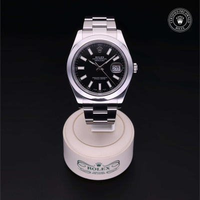 Rolex Certified Pre-owned Datejust M116300-0001 front on black background