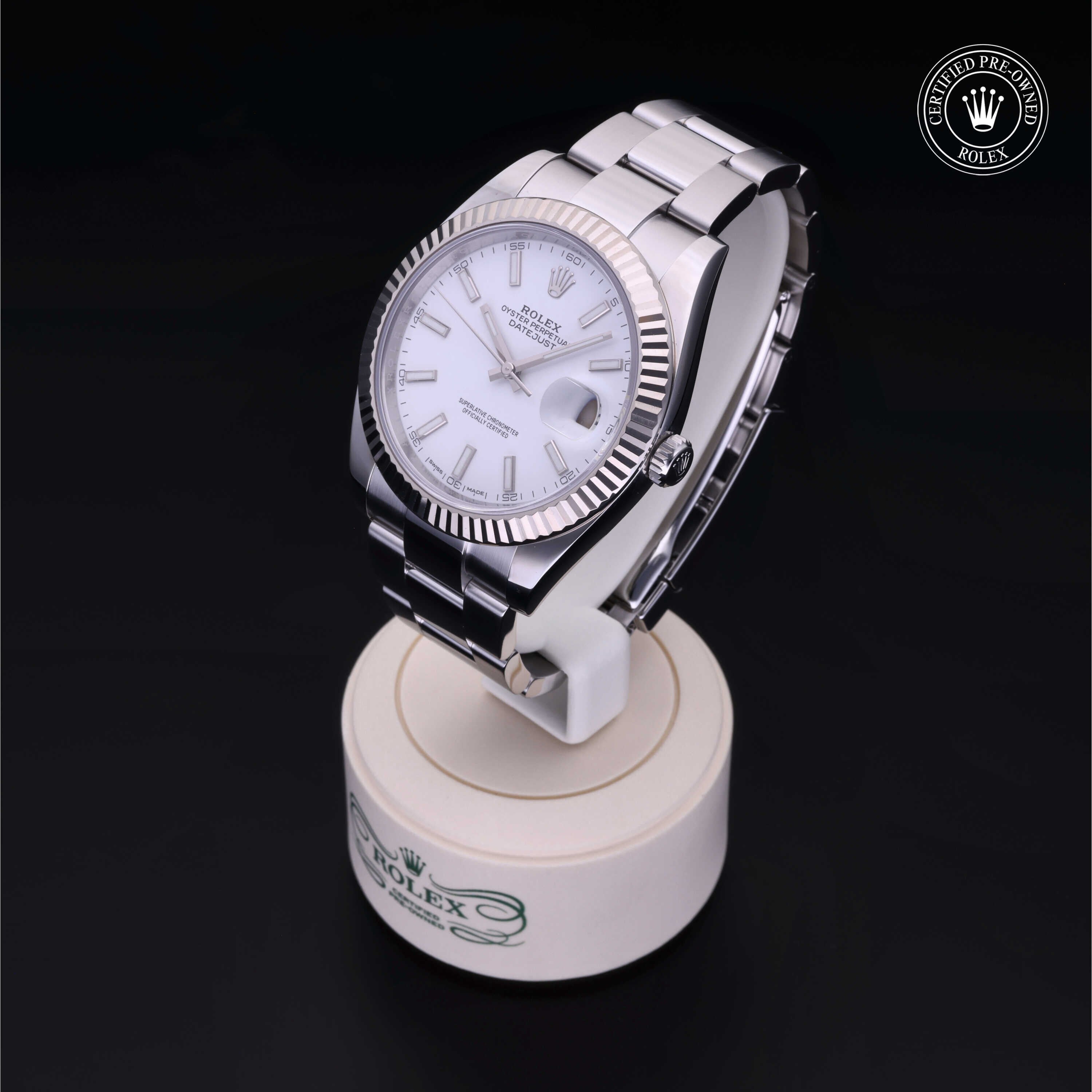 Rolex Certified Pre-owned Datejust M126334-0009 front on black background