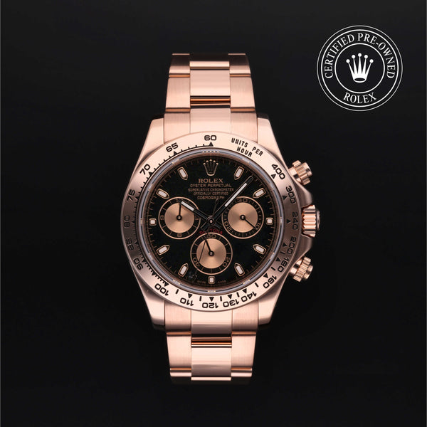 Rolex Certified Pre-owned Daytona M116505-0002 front on black background