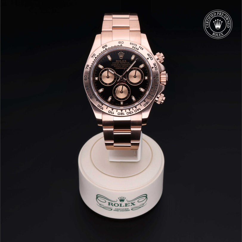 Rolex Certified Pre-owned Daytona M116505-0002 front on black background