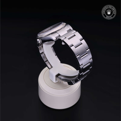 Rolex Certified Pre-owned Air-King M114234-0011 front on black background