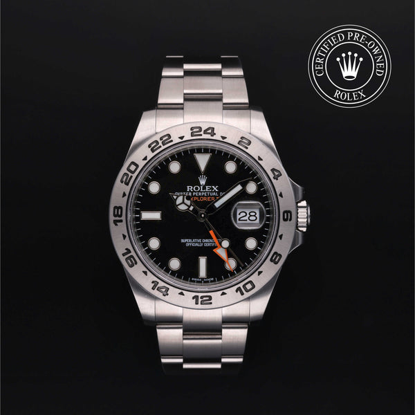 Rolex Certified Pre-owned Explorer M216570-0002 front on black background