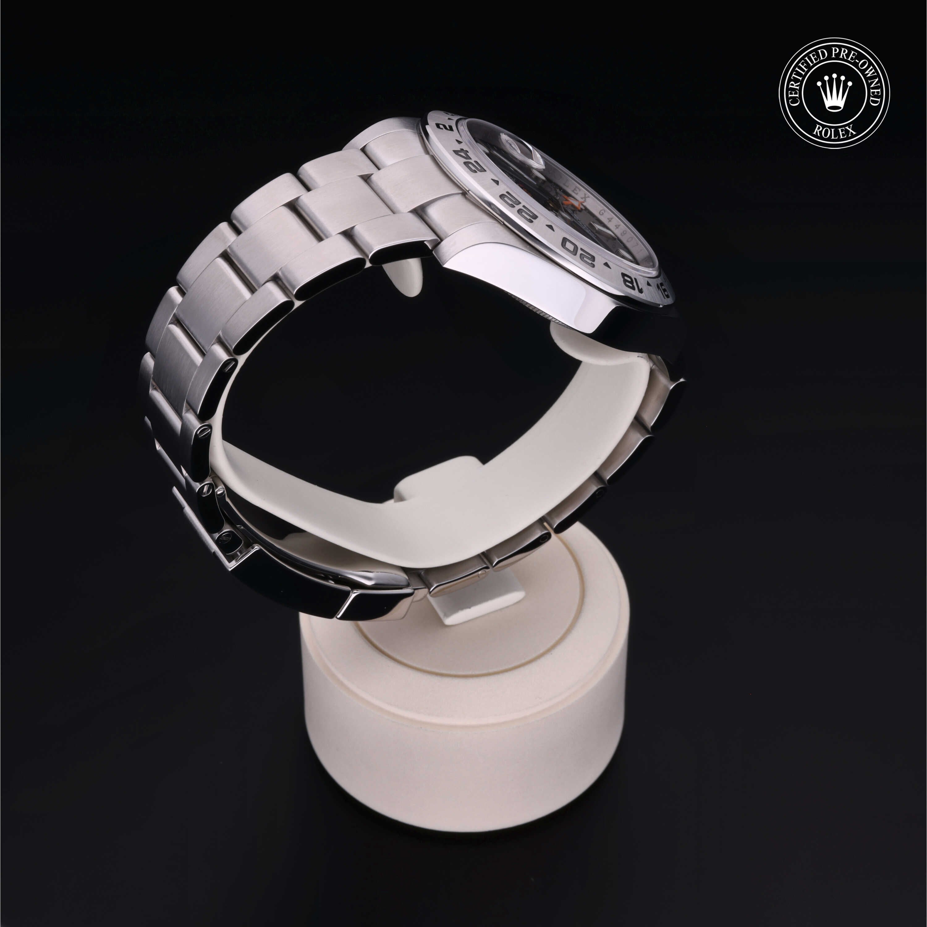 Rolex Certified Pre-owned Explorer M216570-0002 front on black background