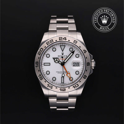Rolex Certified Pre-owned Explorer M216570-0001 front on black background