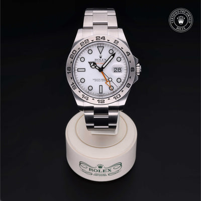 Rolex Certified Pre-owned Explorer M216570-0001 front on black background