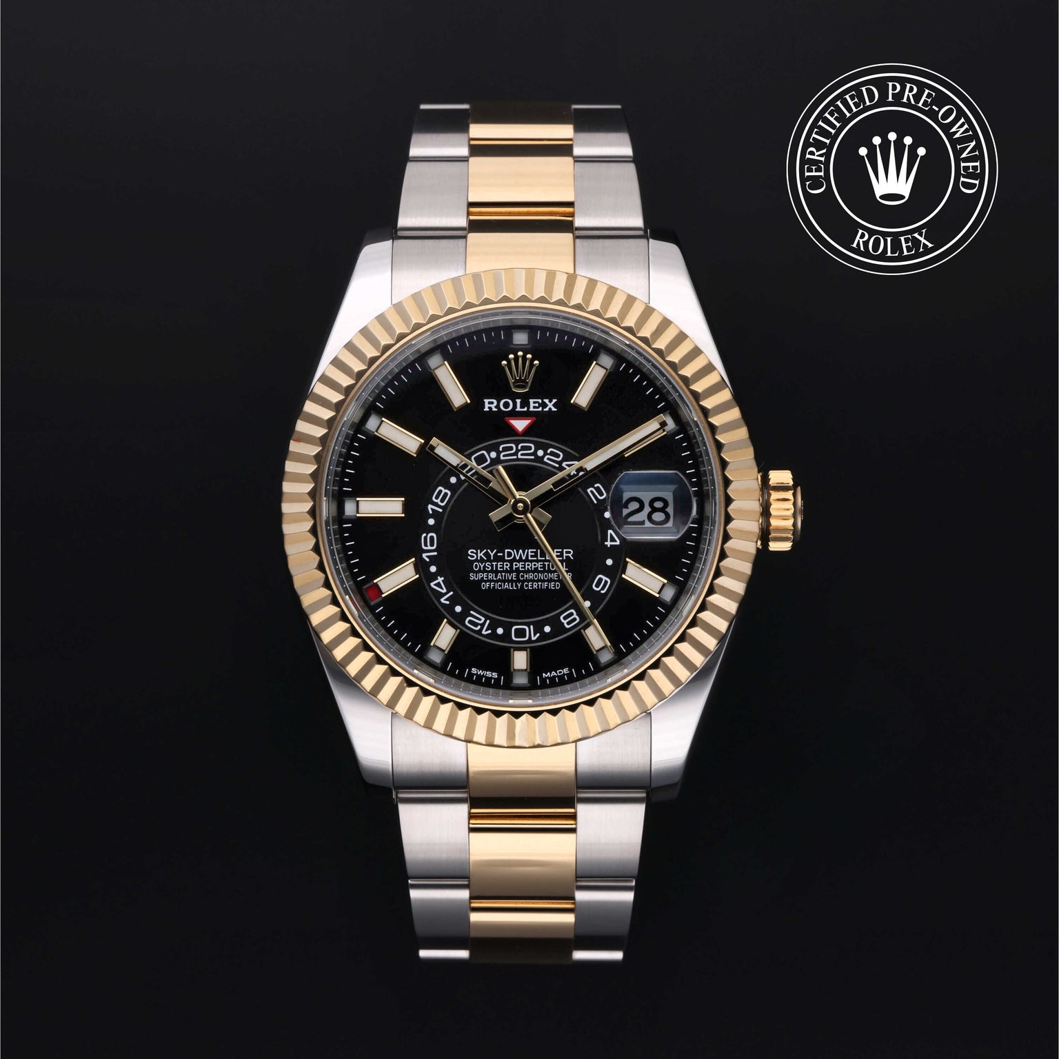Rolex Certified Pre-owned Sky-Dweller M326933-0002 front on black background