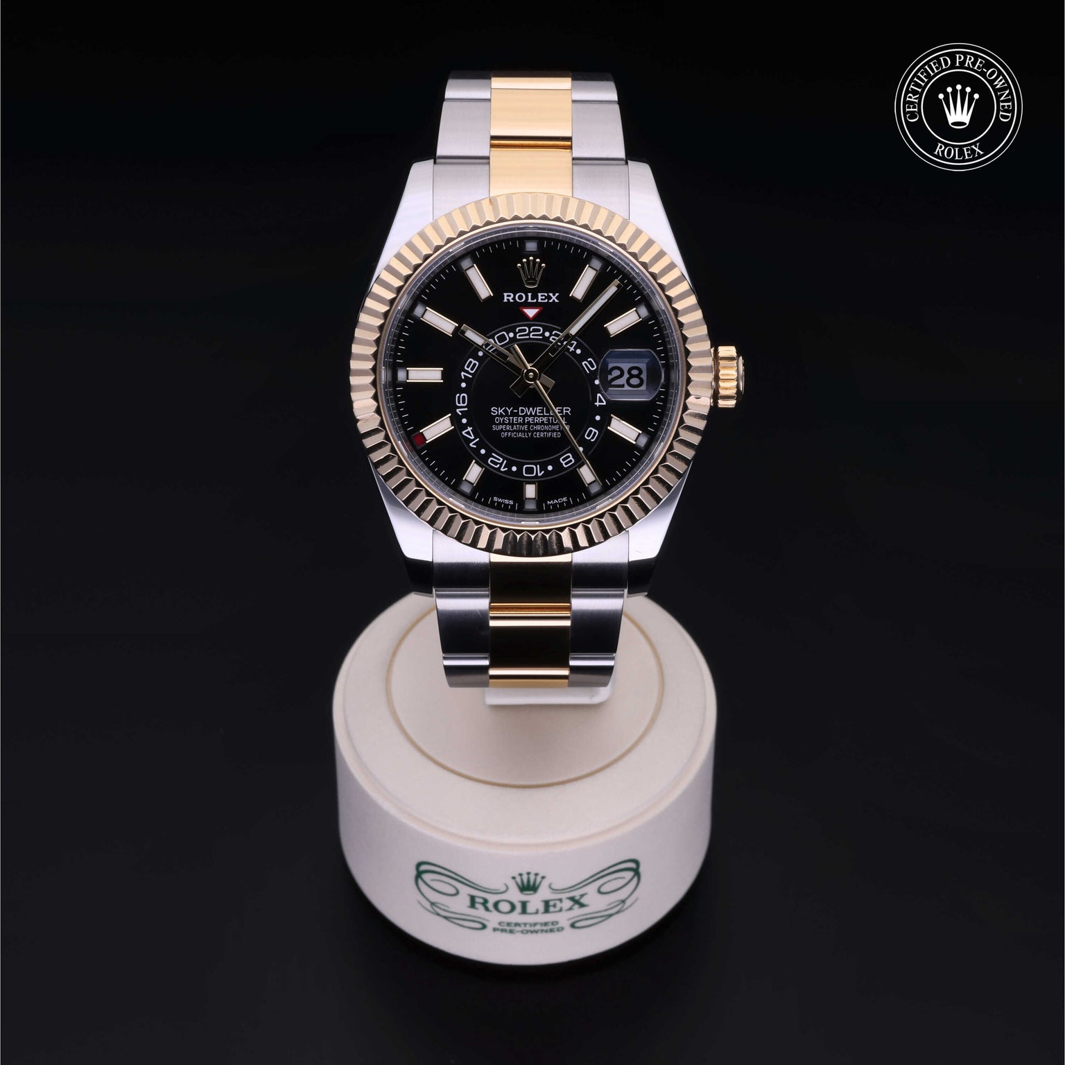 Rolex Certified Pre-owned Sky-Dweller M326933-0002 front on black background