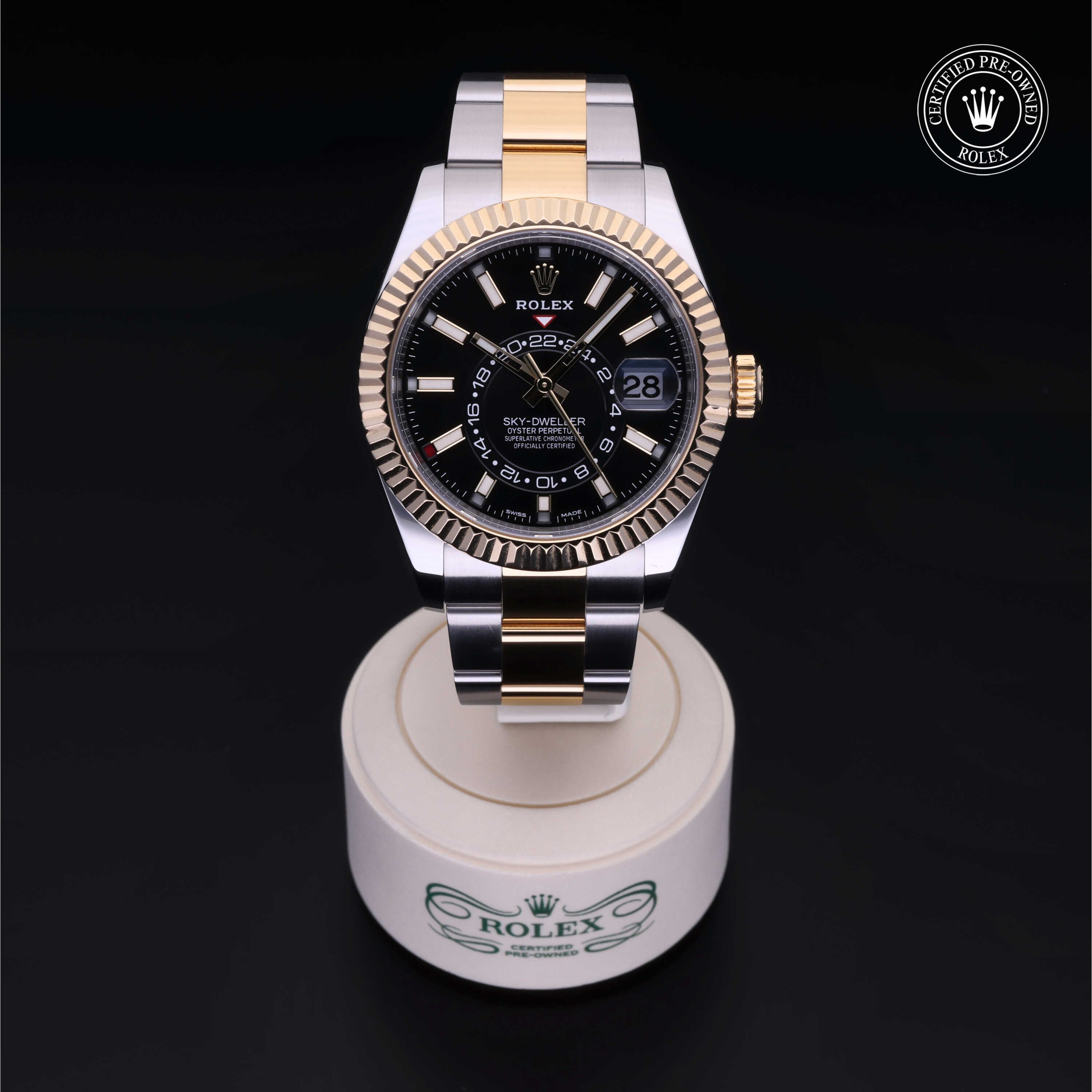 Rolex Certified Pre-owned Sky-Dweller M326933-0002 front on black background