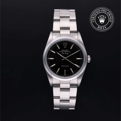 Rolex Certified Pre-owned Air-King M14000-0005 front on black background