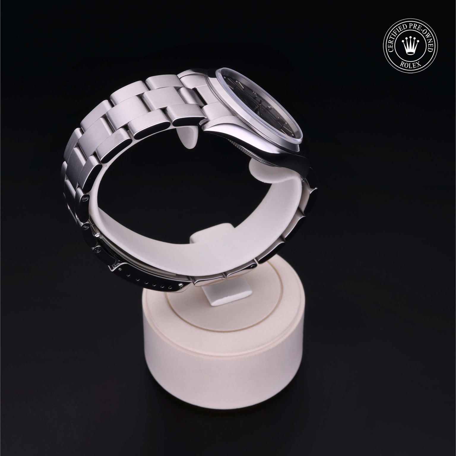 Rolex Certified Pre-owned Air-King M14000-0005 front on black background