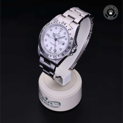 Rolex Certified Pre-owned Explorer M16570-0006 front on black background
