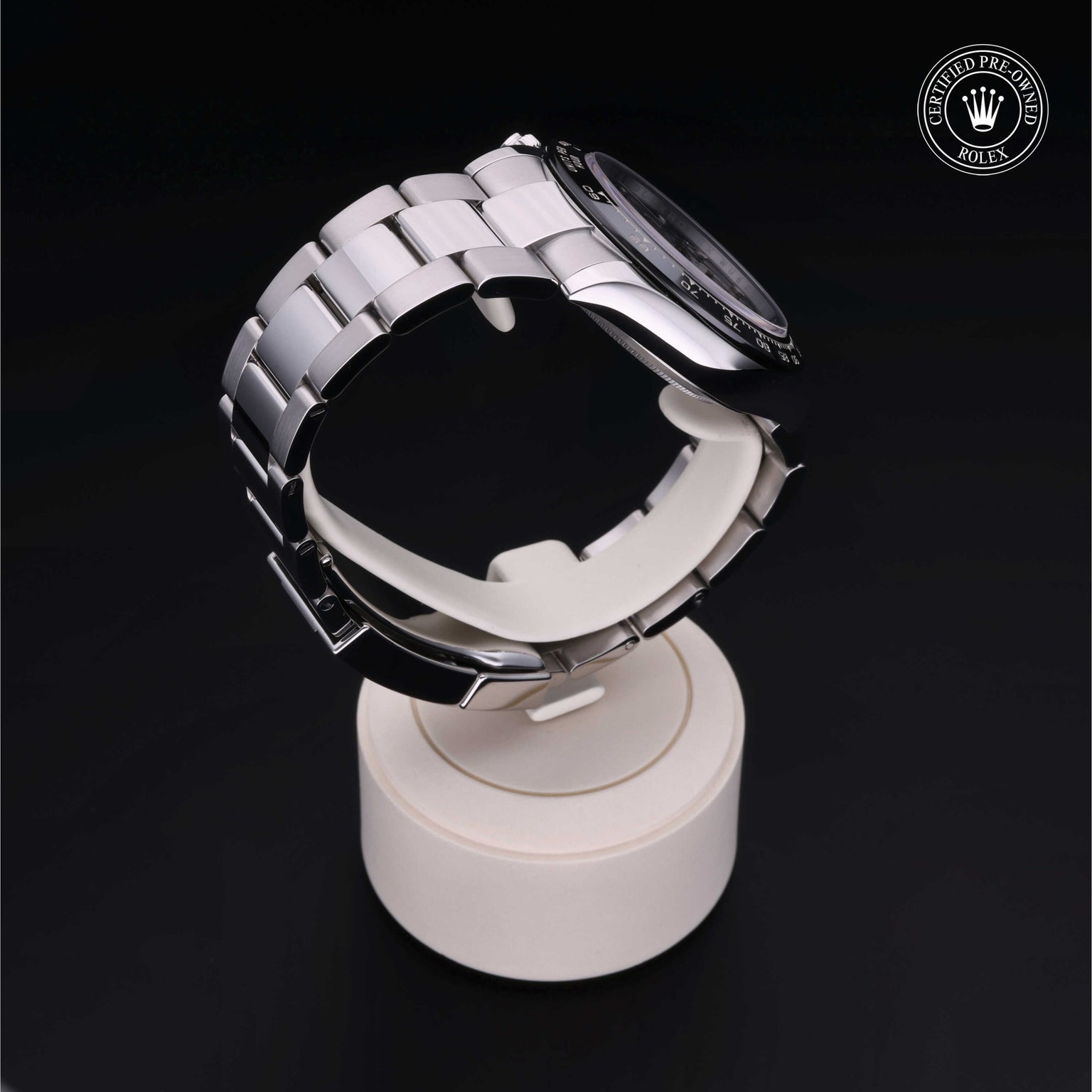 Rolex Certified Pre-owned Daytona M116500LN-0002 front on black background