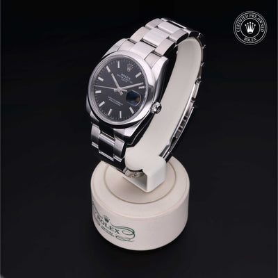 Rolex Certified Pre-owned Date M115200-0004 front on black background