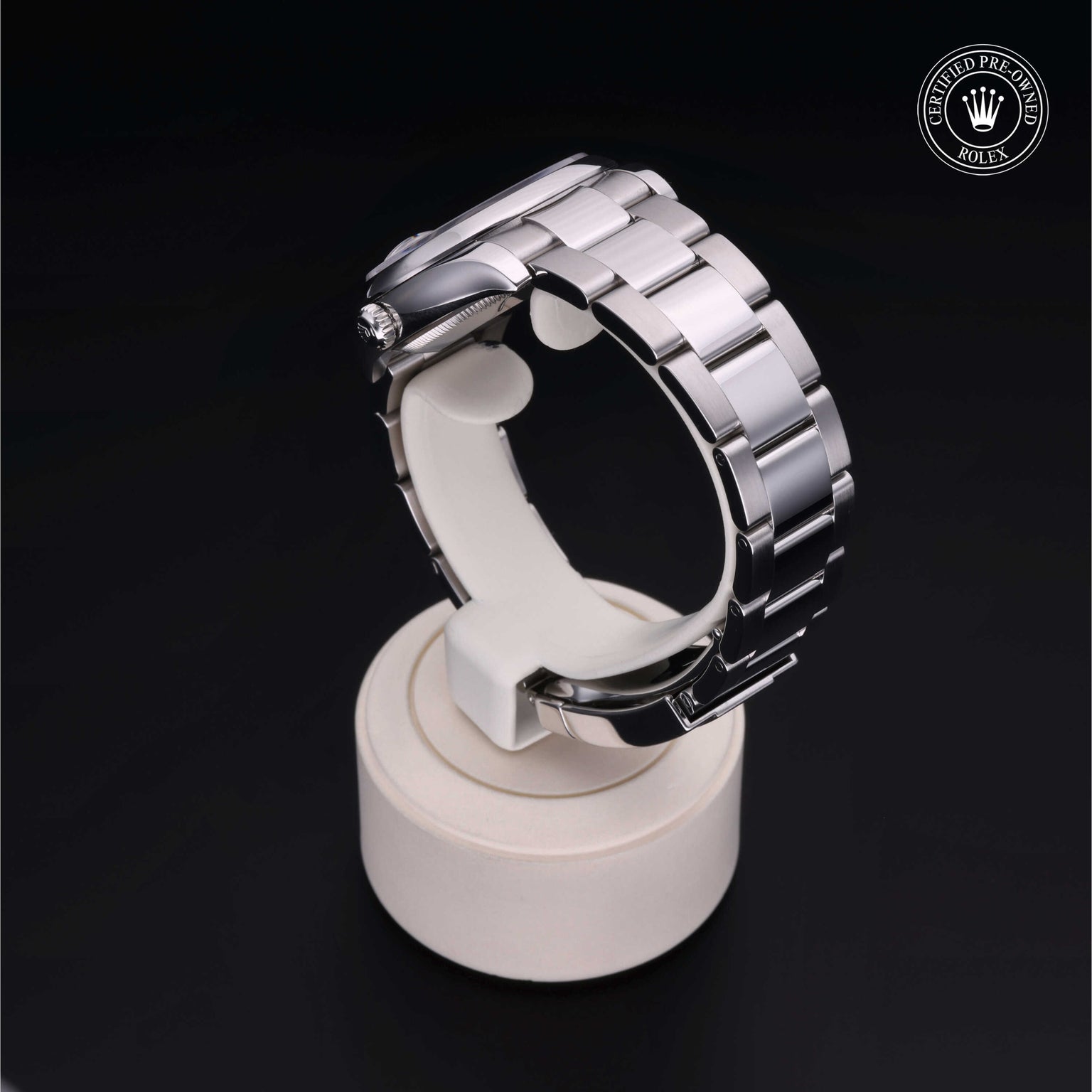 Rolex Certified Pre-owned Date M115200-0004 front on black background