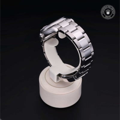 Rolex Certified Pre-owned Date M115200-0004 front on black background