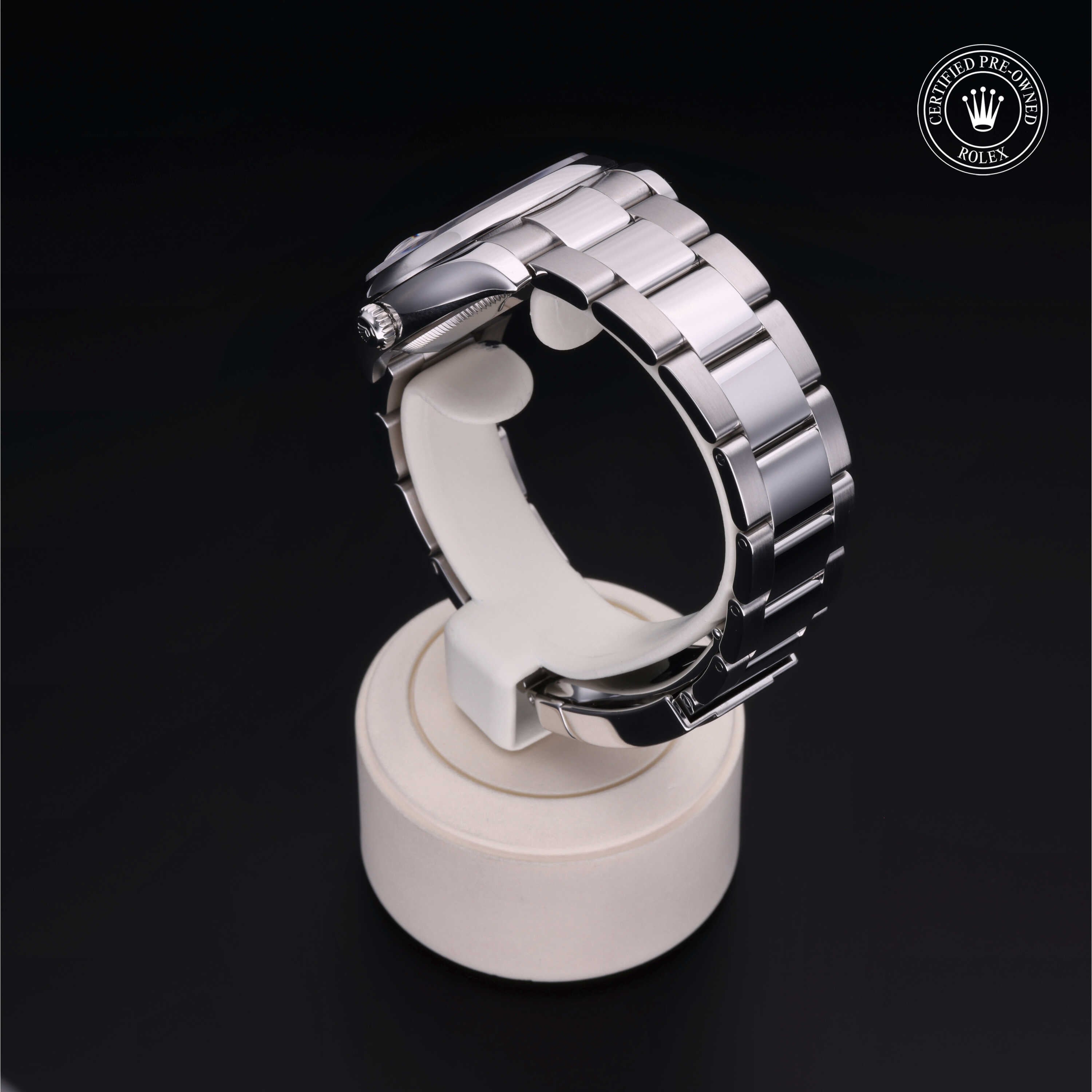 Rolex Certified Pre-owned Date M115200-0004 front on black background