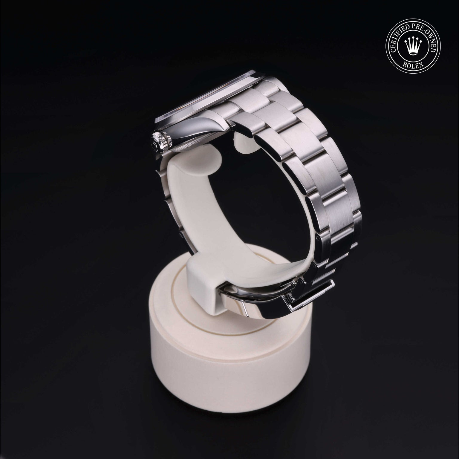 Rolex Certified Pre-owned Explorer M124270-0001 front on black background