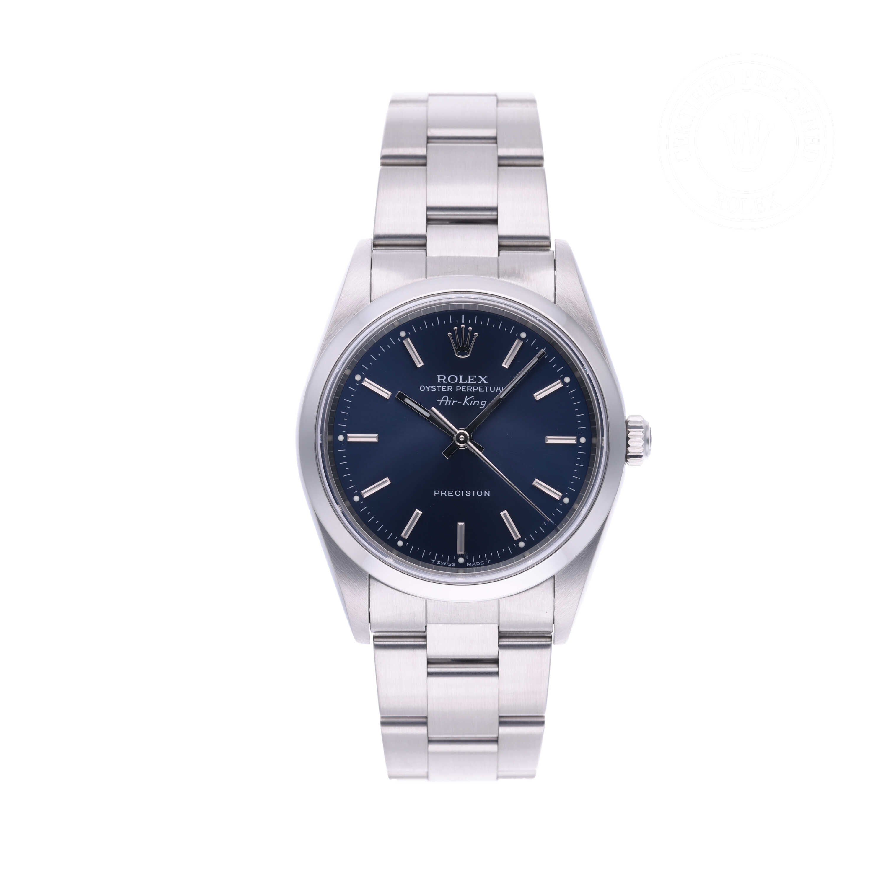 Rolex Certified Pre-owned Air-King M14000-0004 front on white background