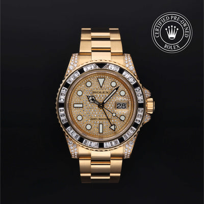 Rolex Certified Pre-owned GMT M116758SANR-0004 front on black background
