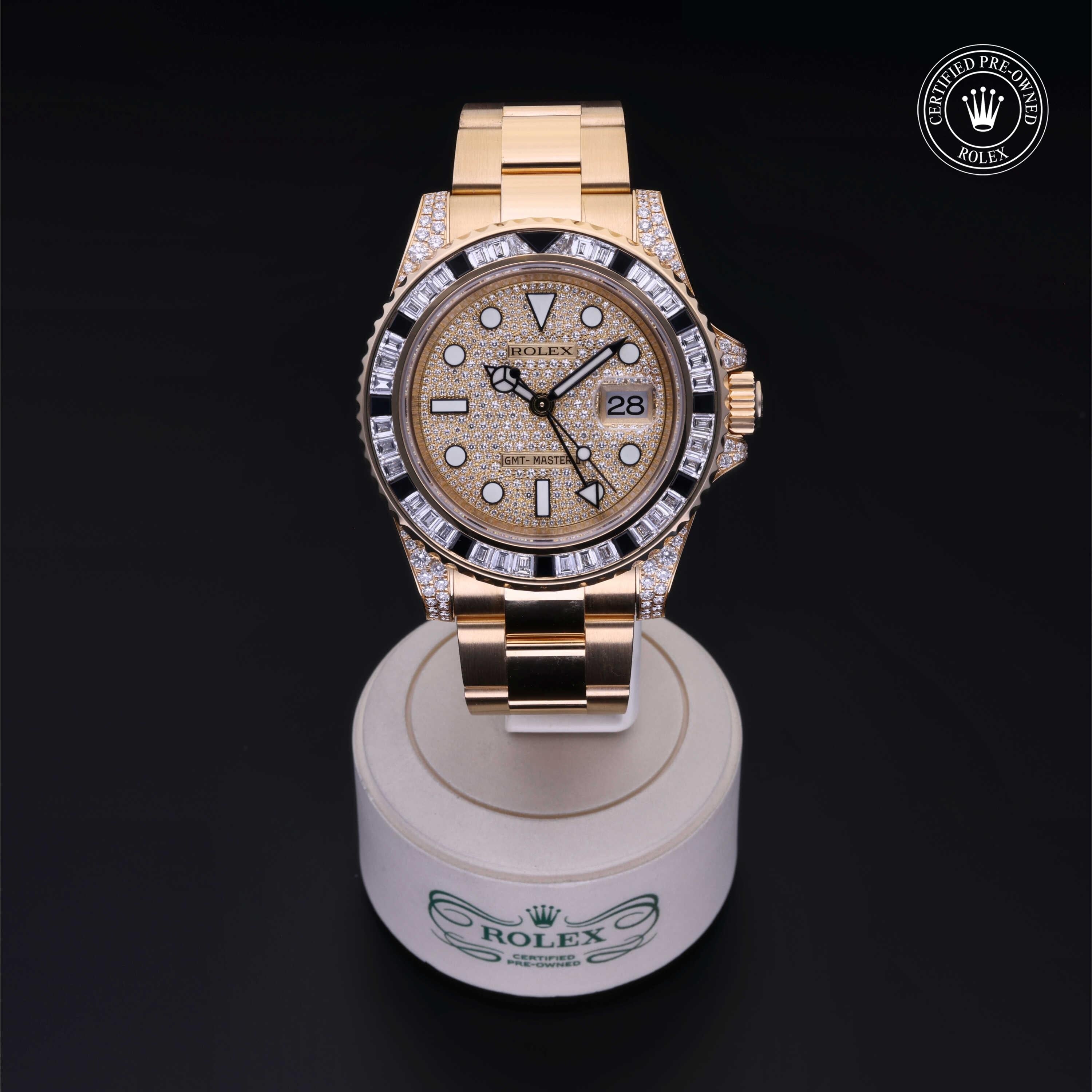 Rolex Certified Pre-owned GMT M116758SANR-0004 front on black background