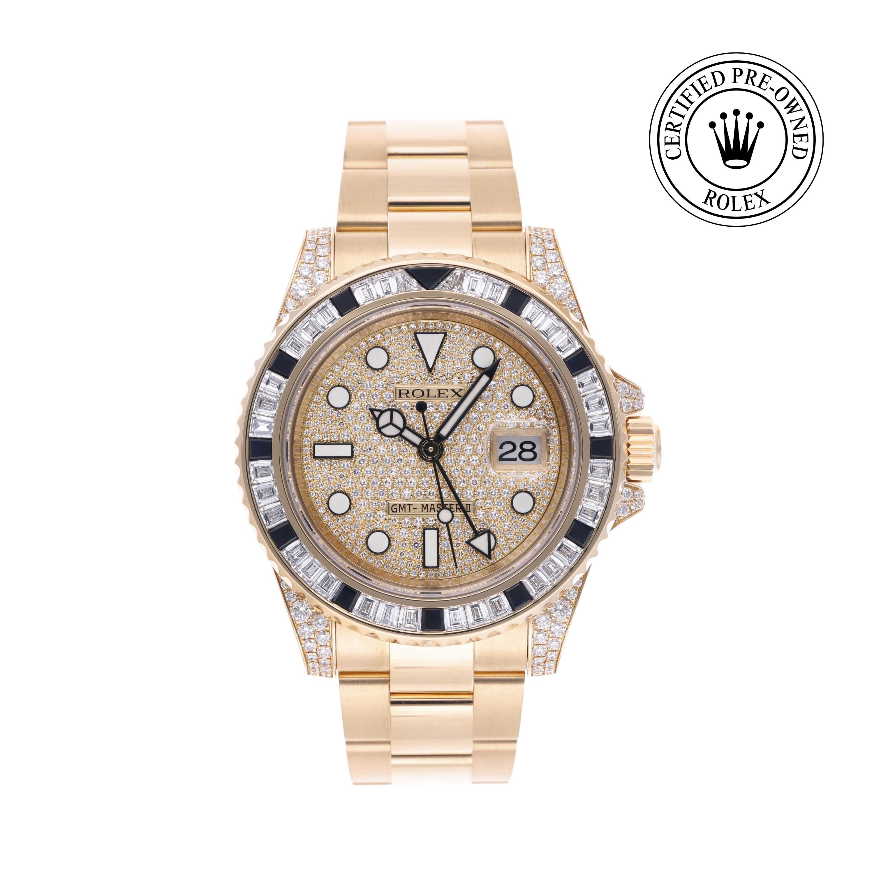 Rolex Certified Pre-owned GMT M116758SANR-0004 front on white background