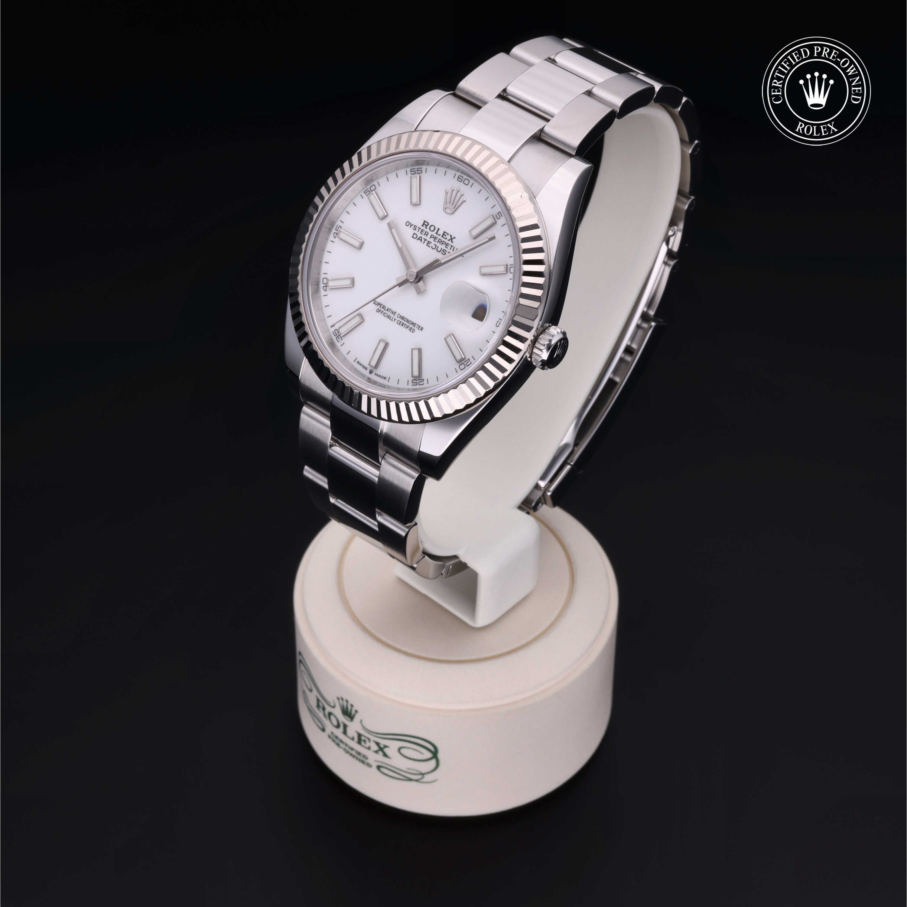 Rolex Certified Pre-owned Datejust M126334-0010 front on black background