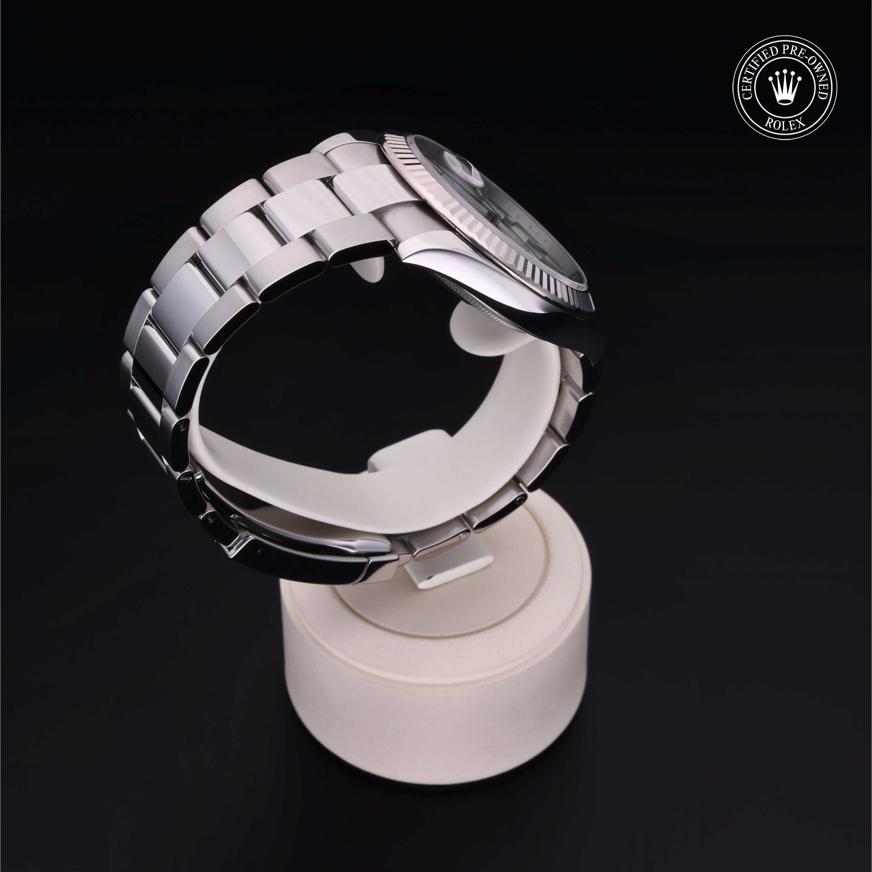 Rolex Certified Pre-owned Datejust M126334-0010 front on black background